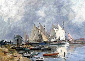 Eugene Boudin : Trouville, the Port, Boats and Dinghys